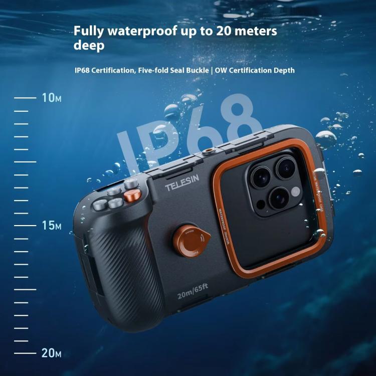 TELESIN P4-WTP-06 5.4-6.9 inch Mobile Phone Universal Diving Photography Handle 20M Bluetooth Waterproof Case