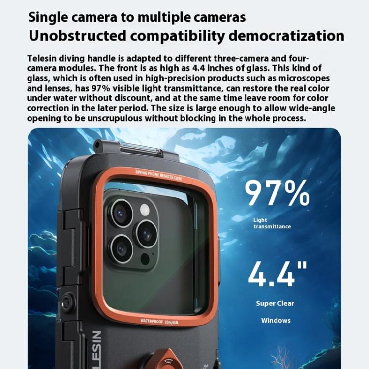 TELESIN P4-WTP-06 5.4-6.9 inch Mobile Phone Universal Diving Photography Handle 20M Bluetooth Waterproof Case