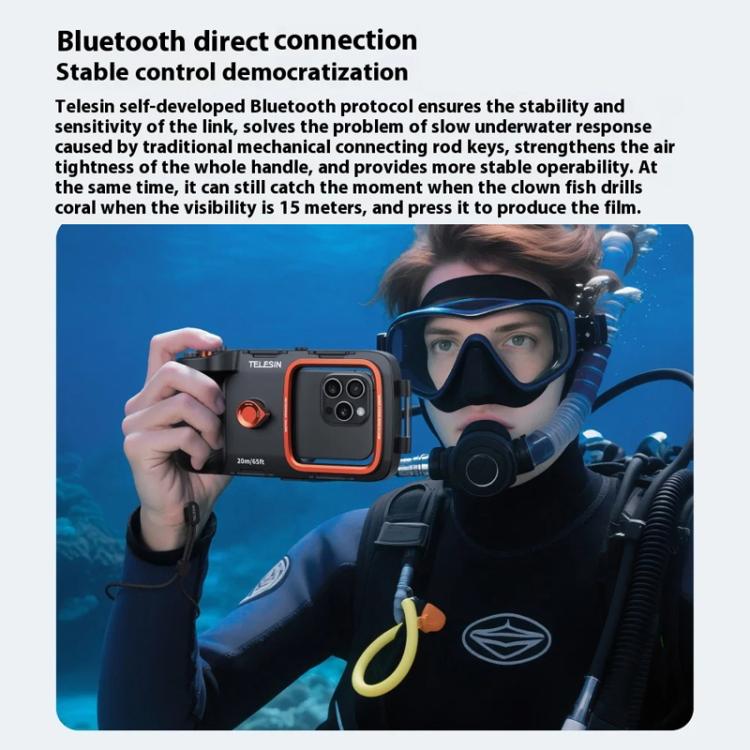 TELESIN P4-WTP-06 5.4-6.9 inch Mobile Phone Universal Diving Photography Handle 20M Bluetooth Waterproof Case