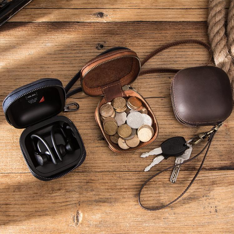 For Powerbeats Pro CONTACTS FAMILY CF1113A Leather With Drawstring Zipper Wireless Bluetooth Earphone Case