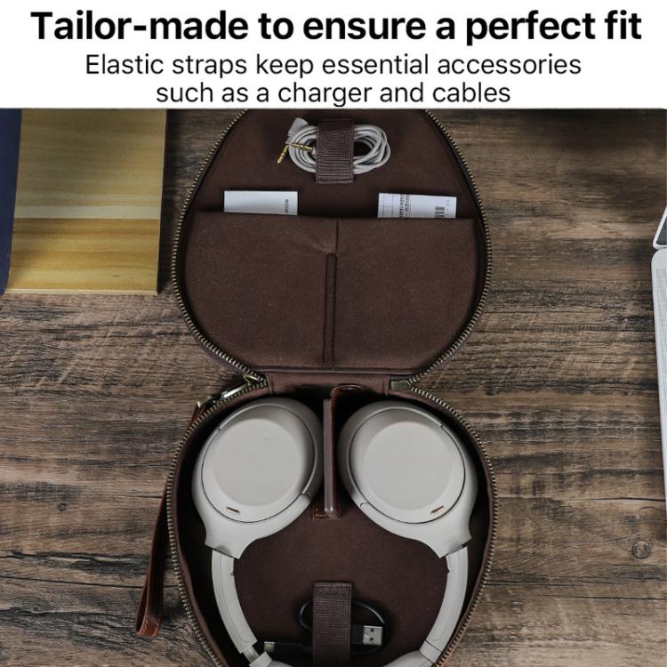 For Sony WH-1000XM6/5/4 CONTACTS FAMILY CF1220 Leather Handheld Headphone Storage Bag - Coffee