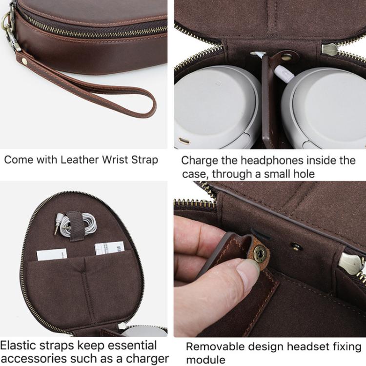 For Sony WH-1000XM6/5/4 CONTACTS FAMILY CF1220 Leather Handheld Headphone Storage Bag - Coffee