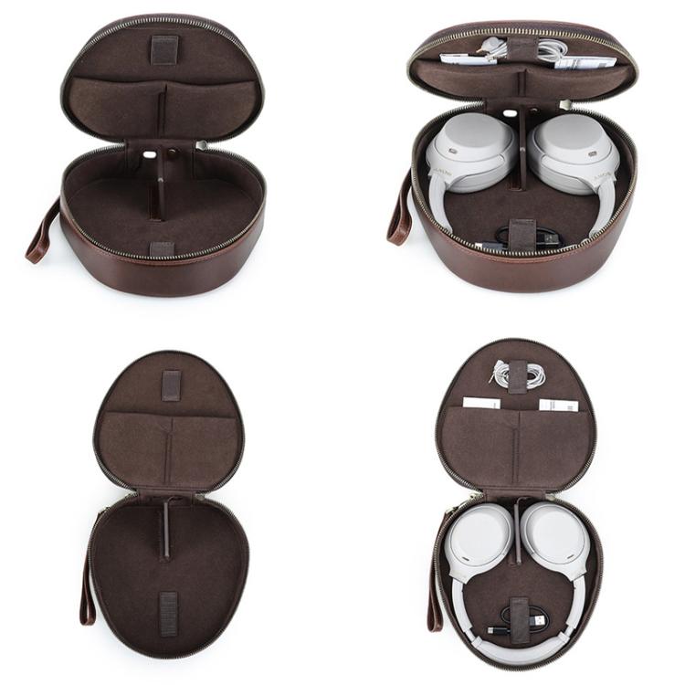 For Sony WH-1000XM6/5/4 CONTACTS FAMILY CF1220 Leather Handheld Headphone Storage Bag - Coffee
