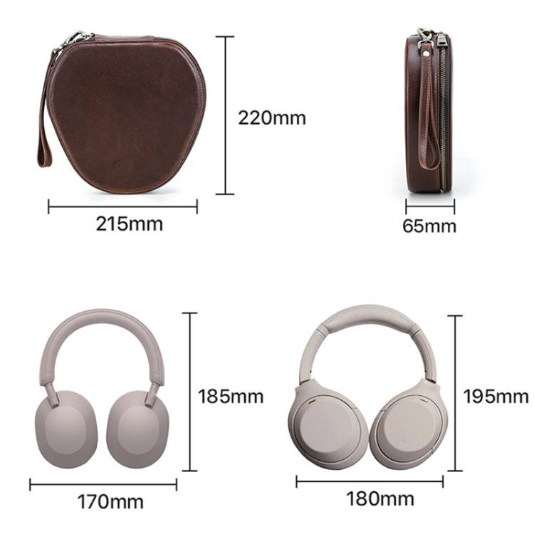For Sony WH-1000XM6/5/4 CONTACTS FAMILY CF1220 Leather Handheld Headphone Storage Bag - Coffee