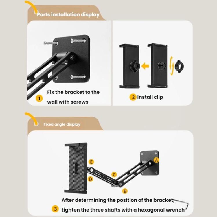 4-12.9 Inch Aluminum Alloy Rotating Cantilever Wall Mount For Phones And Tablets, Style: Short Version