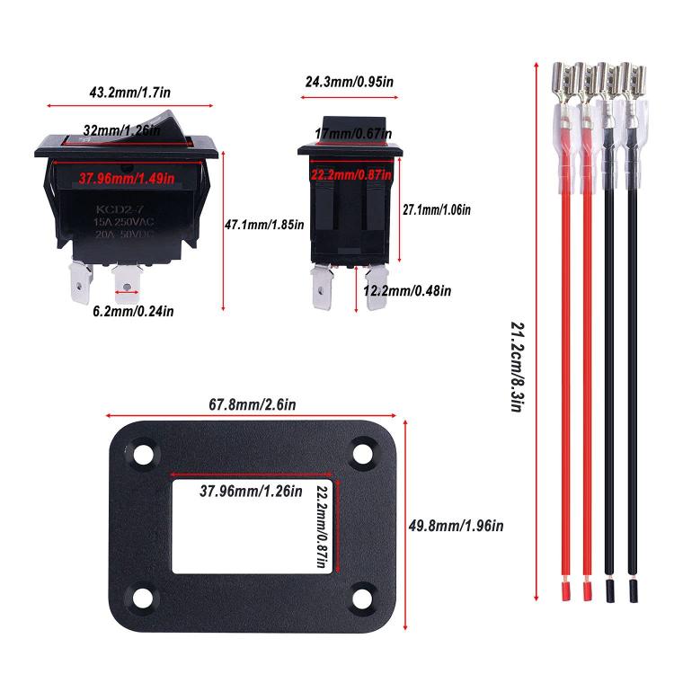 4 Pin DPDT 20A/12V DC Panel Rocker Toggle Switch, Specification: Jumper Wires