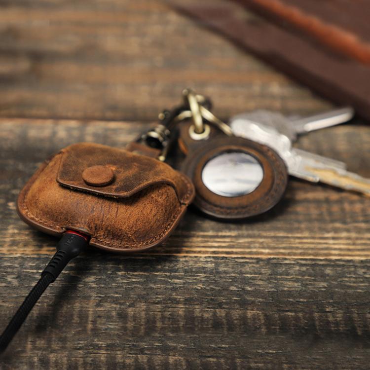 For AirPods 3 / Airtag CONTACTS FAMILY CF1142+CF1139 2In1 Anti Loss Leather Case - Coffee