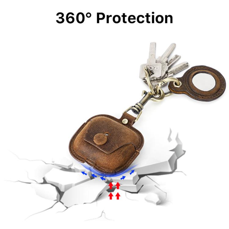 For AirPods 3 / Airtag CONTACTS FAMILY CF1142+CF1139 2In1 Anti Loss Leather Case - Coffee