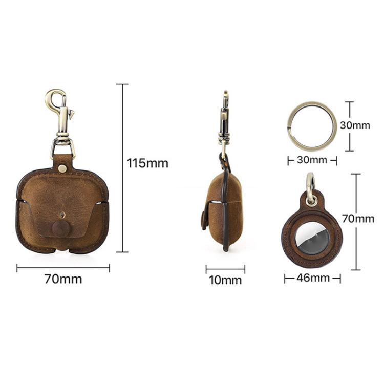 For AirPods 3 / Airtag CONTACTS FAMILY CF1142+CF1139 2In1 Anti Loss Leather Case - Coffee