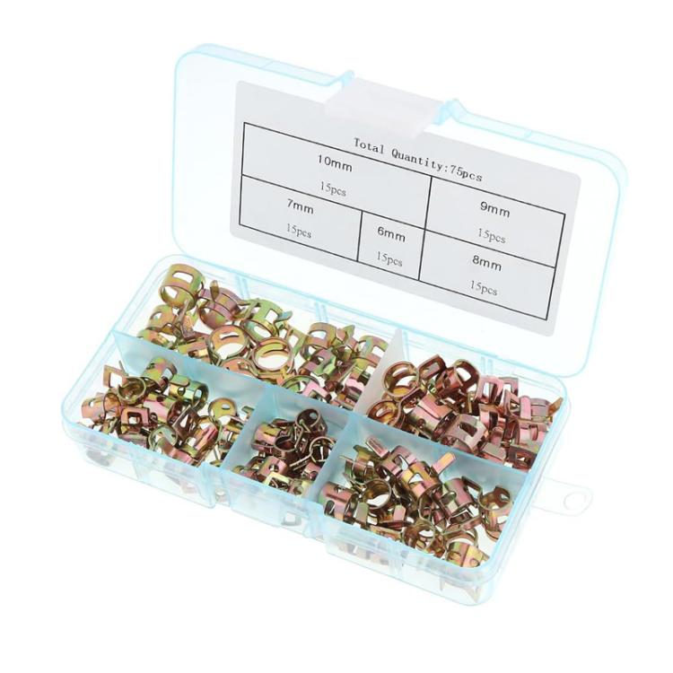 75pcs /Set M6/M10 Automotive Fuel Line Mini Spring Hose Clamp Set