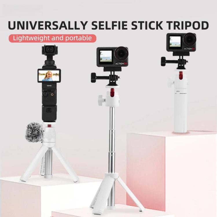 Flymile 15.8-30.8cm Tripod Selfie Stick for Action Cameras With 360-degree Adjustable Ball Head & Cold Shoe - White