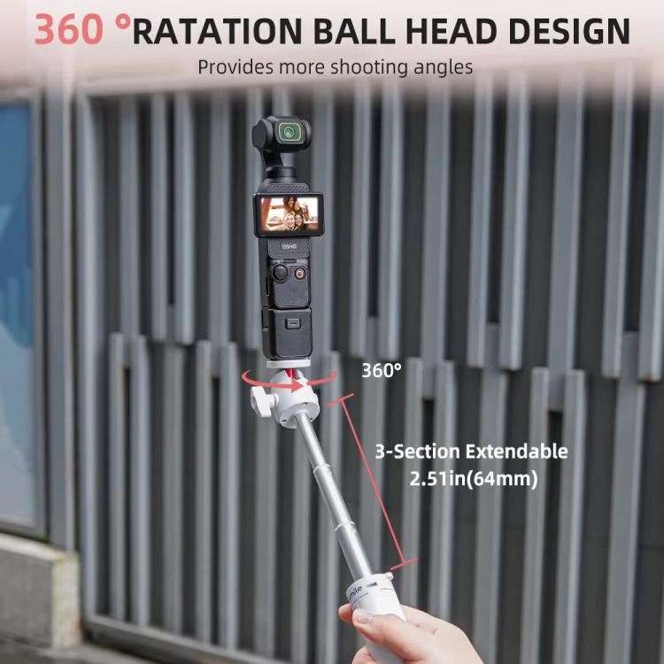 Flymile 15.8-30.8cm Tripod Selfie Stick for Action Cameras With 360-degree Adjustable Ball Head & Cold Shoe - White
