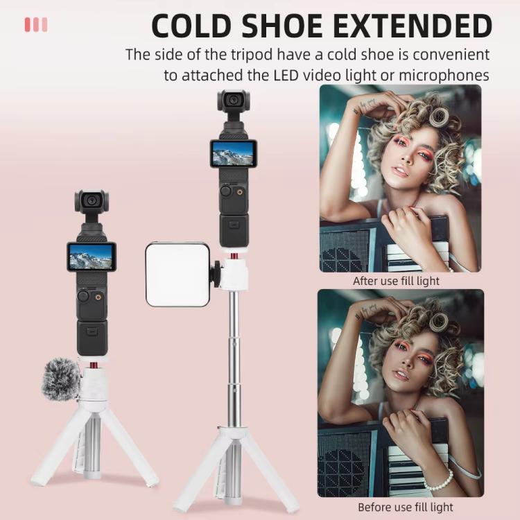 Flymile 15.8-30.8cm Tripod Selfie Stick for Action Cameras With 360-degree Adjustable Ball Head & Cold Shoe - White