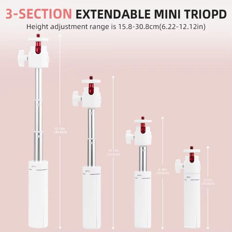 Flymile 15.8-30.8cm Tripod Selfie Stick for Action Cameras With 360-degree Adjustable Ball Head & Cold Shoe - White