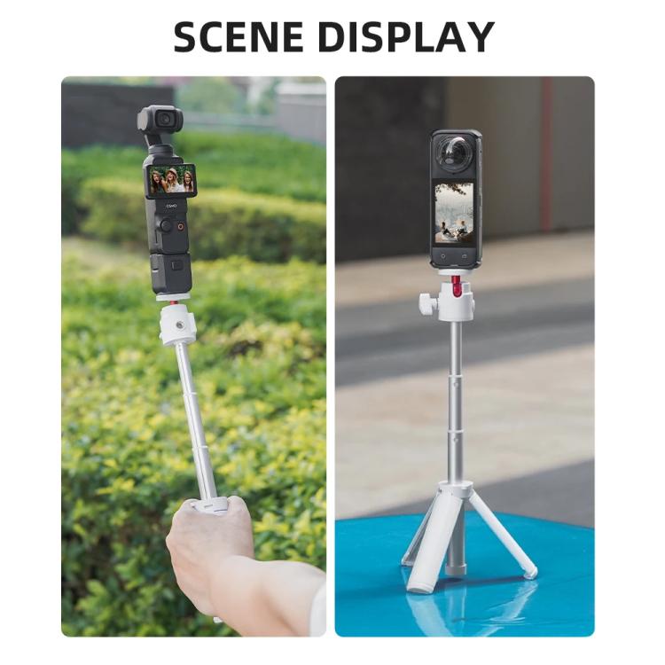 Flymile 15.8-30.8cm Tripod Selfie Stick for Action Cameras With 360-degree Adjustable Ball Head & Cold Shoe - White