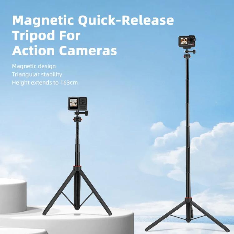 Flymile 1.63m Magnetic Quick-Release Tripod Selfie Stick for Action Cameras for Vlogging, Outdoor Sports - Black