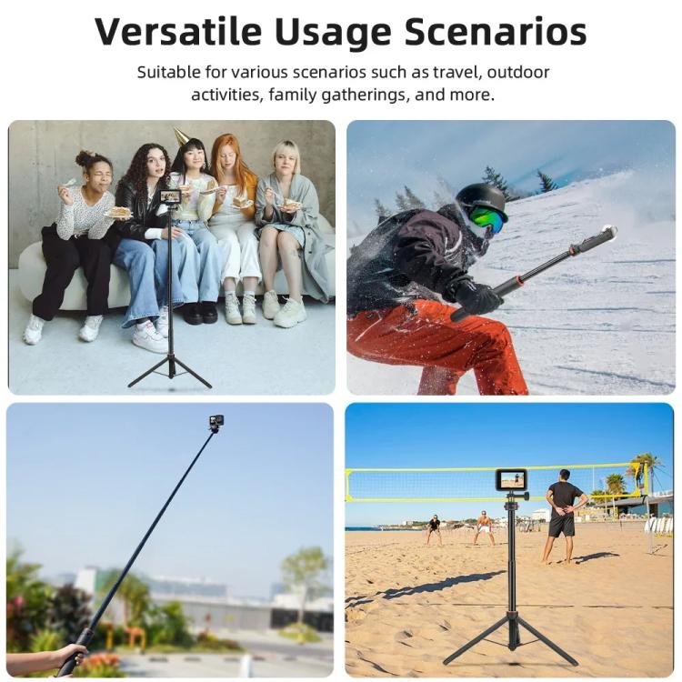 Flymile 1.63m Magnetic Quick-Release Tripod Selfie Stick for Action Cameras for Vlogging, Outdoor Sports - Black