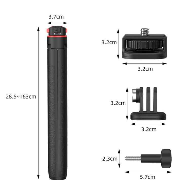 Flymile 1.63m Magnetic Quick-Release Tripod Selfie Stick for Action Cameras for Vlogging, Outdoor Sports - Black