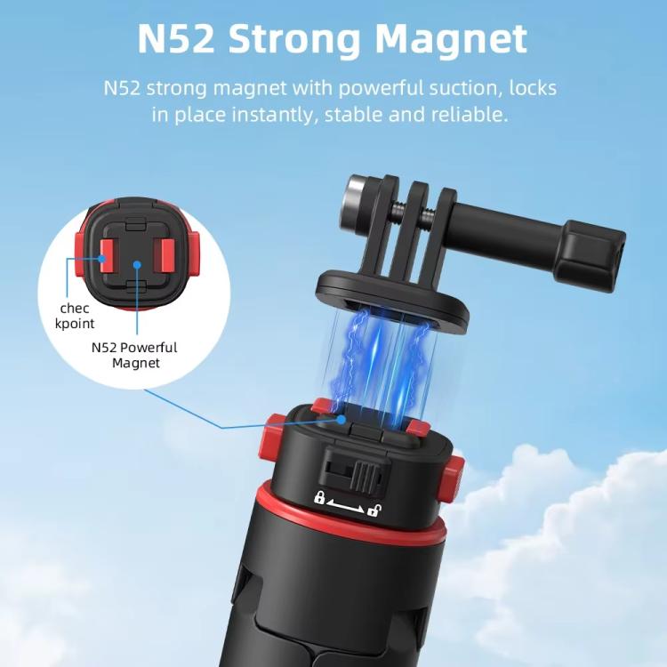 Flymile 1.63m Magnetic Quick-Release Tripod Selfie Stick for Action Cameras for Vlogging, Outdoor Sports - Black