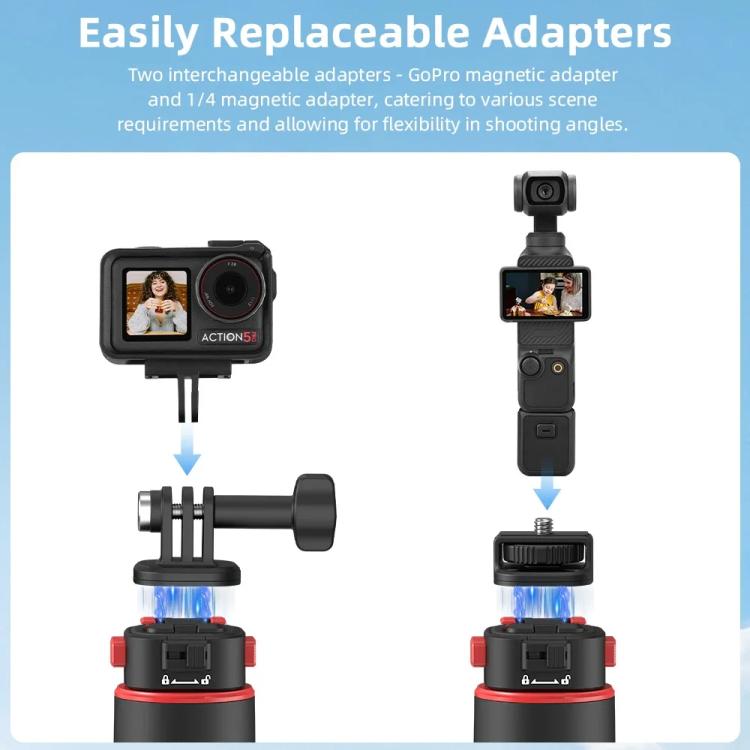 Flymile 1.63m Magnetic Quick-Release Tripod Selfie Stick for Action Cameras for Vlogging, Outdoor Sports - Black