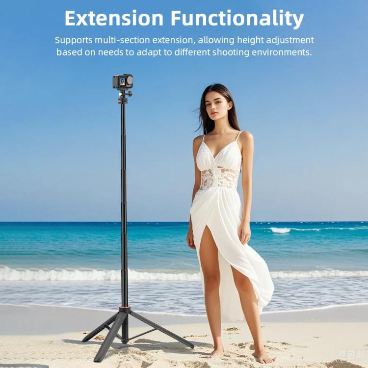 Flymile 1.63m Magnetic Quick-Release Tripod Selfie Stick for Action Cameras for Vlogging, Outdoor Sports - Black