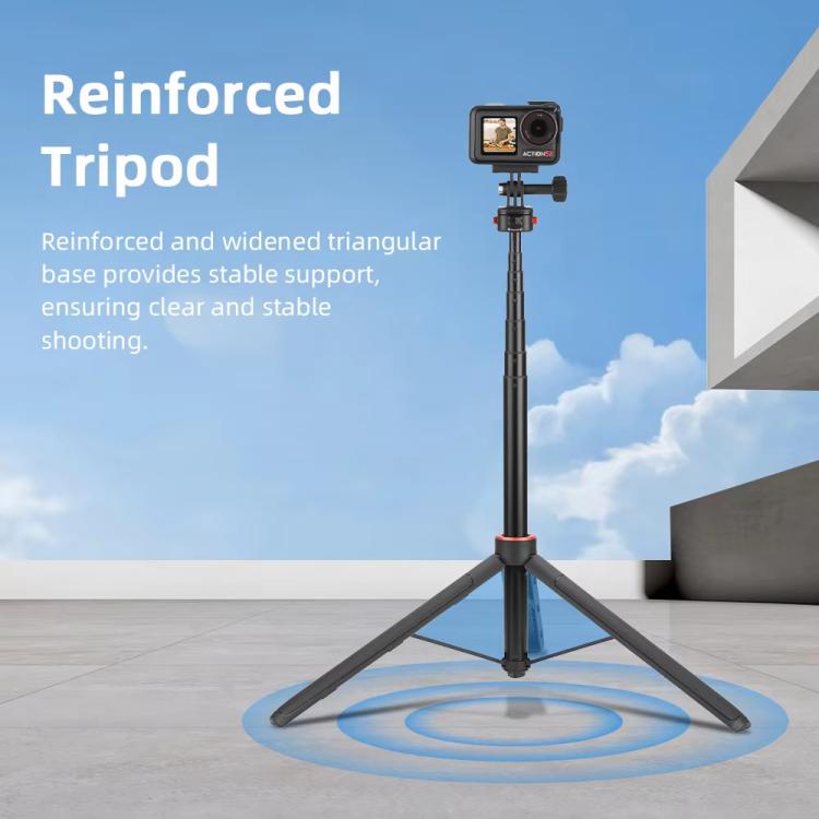 Flymile 1.63m Magnetic Quick-Release Tripod Selfie Stick for Action Cameras for Vlogging, Outdoor Sports - Black