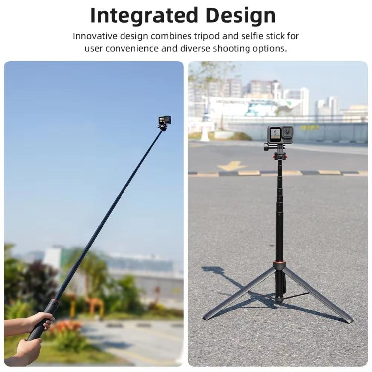 Flymile 1.63m Magnetic Quick-Release Tripod Selfie Stick for Action Cameras for Vlogging, Outdoor Sports - Black