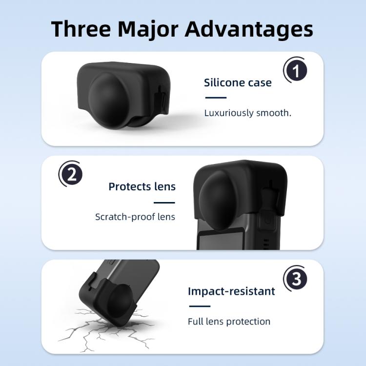 For DJI Osmo 360 Camera Silicone Lens Cap Dustproof & Anti-Scratch Lens Cover Protector - Black