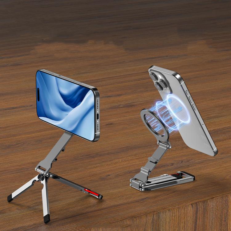 Flymile Magnetic Carabiner Design Phone Tripod Foldable Desktop Phone Mount With 1/4-Inch Screw - Metal Color