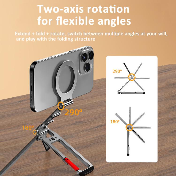 Flymile Magnetic Carabiner Design Phone Tripod Foldable Desktop Phone Mount With 1/4-Inch Screw - Metal Color