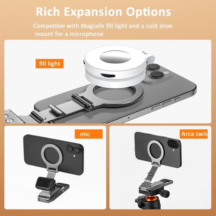 Flymile Magnetic Carabiner Design Phone Tripod Foldable Desktop Phone Mount With 1/4-Inch Screw - Metal Color