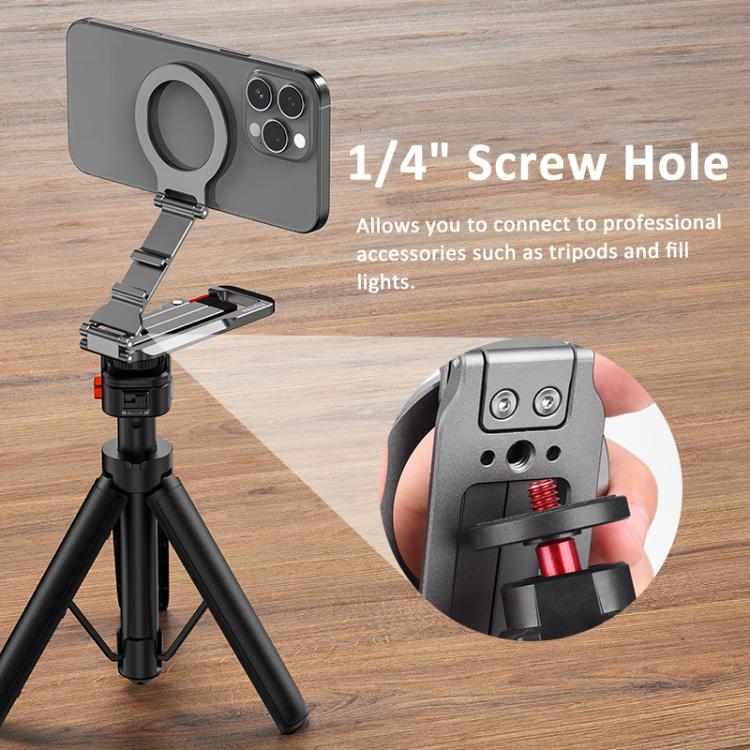Flymile Magnetic Carabiner Design Phone Tripod Foldable Desktop Phone Mount With 1/4-Inch Screw - Metal Color