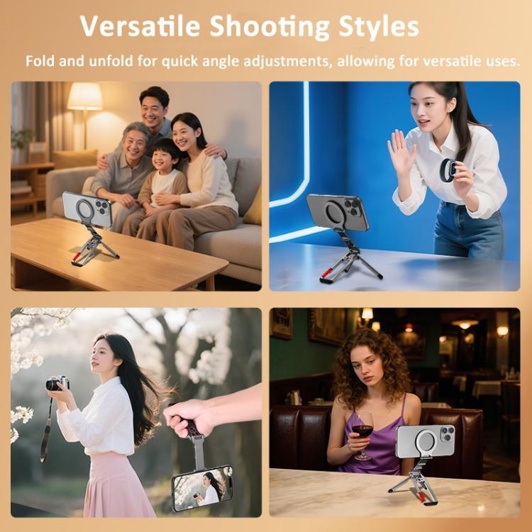 Flymile Magnetic Carabiner Design Phone Tripod Foldable Desktop Phone Mount With 1/4-Inch Screw - Metal Color