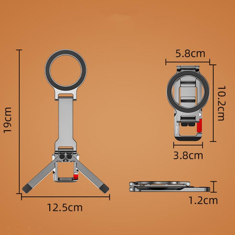 Flymile Magnetic Carabiner Design Phone Tripod Foldable Desktop Phone Mount With 1/4-Inch Screw - Metal Color
