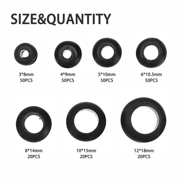 260pcs /Set Double-Sided O-Ring Rubber Sealing Waterproof Conduit Rings - Black