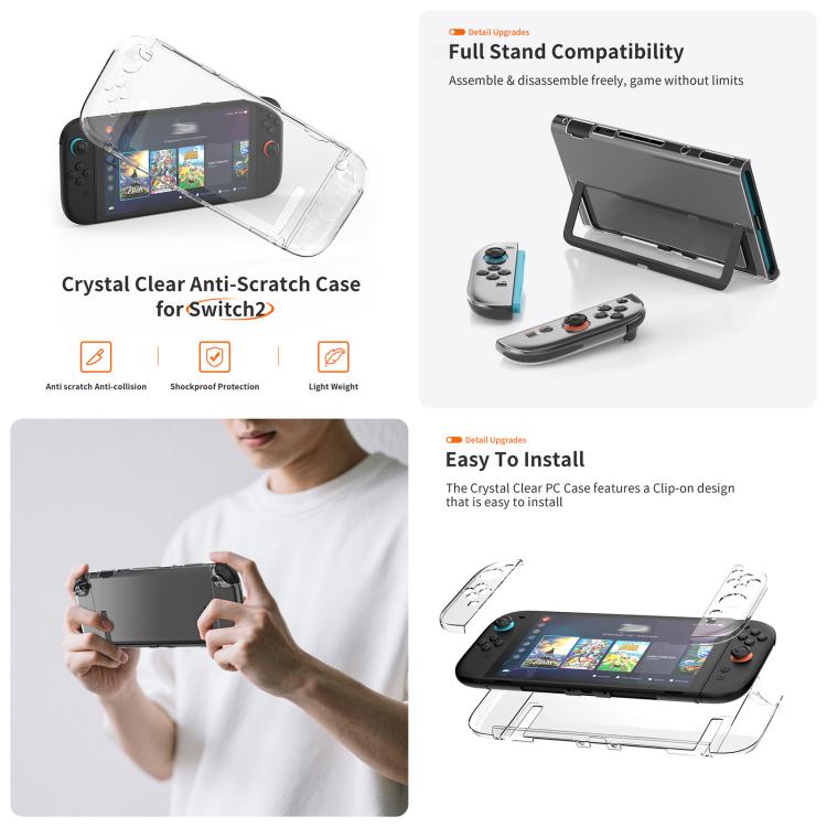 For Nintendo Switch 2 JYS 5-in-1 Crystal Case Full Protection Set Includes Console Shell, Joy-con & Pro Controller Cover, Faceplate, Game Cartridge Case