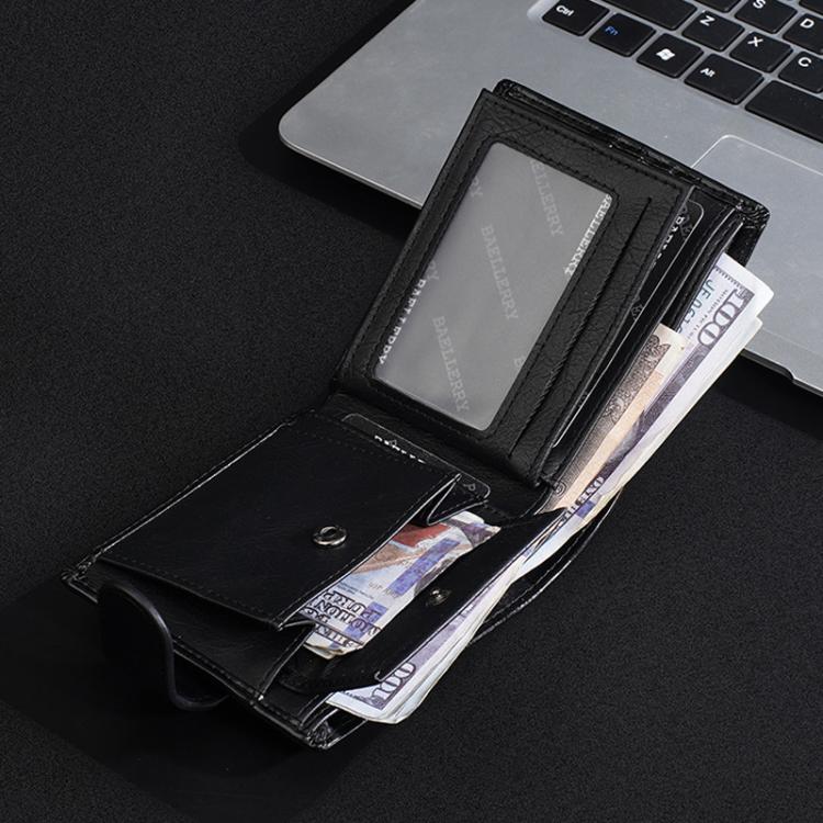 Baellerry D3065 Men Three Fold Short Style Zipper Wallet Snap Closure Multi Card Slot Billfold