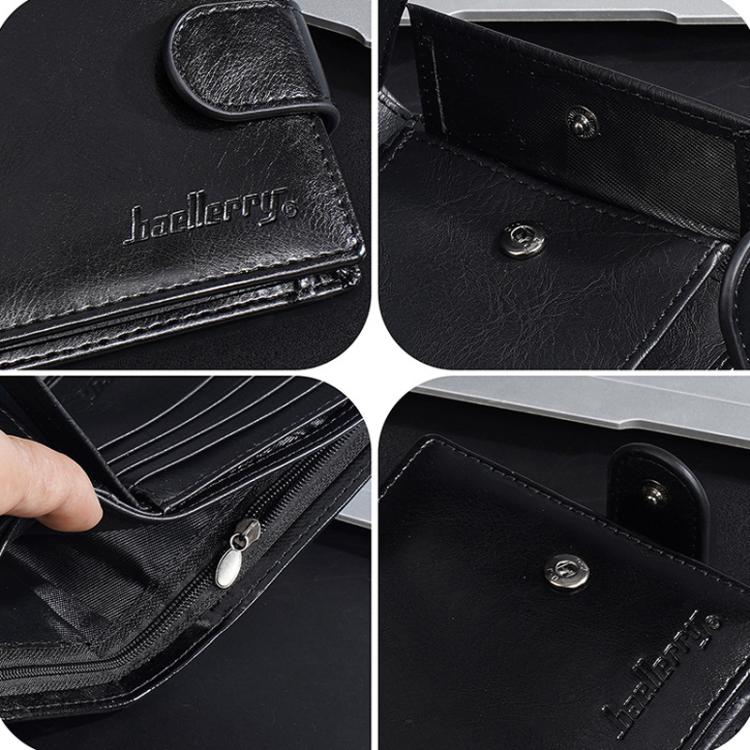 Baellerry D3065 Men Three Fold Short Style Zipper Wallet Snap Closure Multi Card Slot Billfold