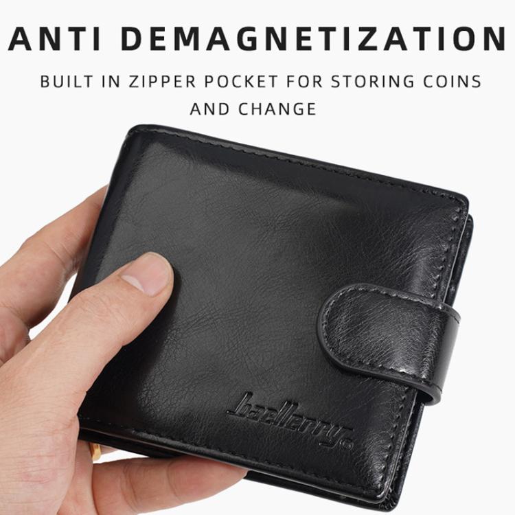 Baellerry D3065 Men Three Fold Short Style Zipper Wallet Snap Closure Multi Card Slot Billfold