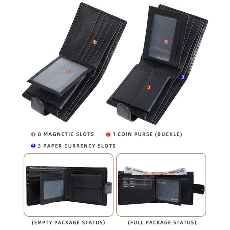 Baellerry D3065 Men Three Fold Short Style Zipper Wallet Snap Closure Multi Card Slot Billfold