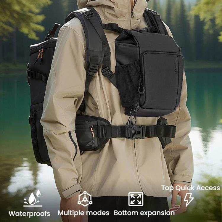 Cwatcun D198 Small Expandable Single Shoulder Camera Bag Waterproof Multi-Function Camera Bag - Black