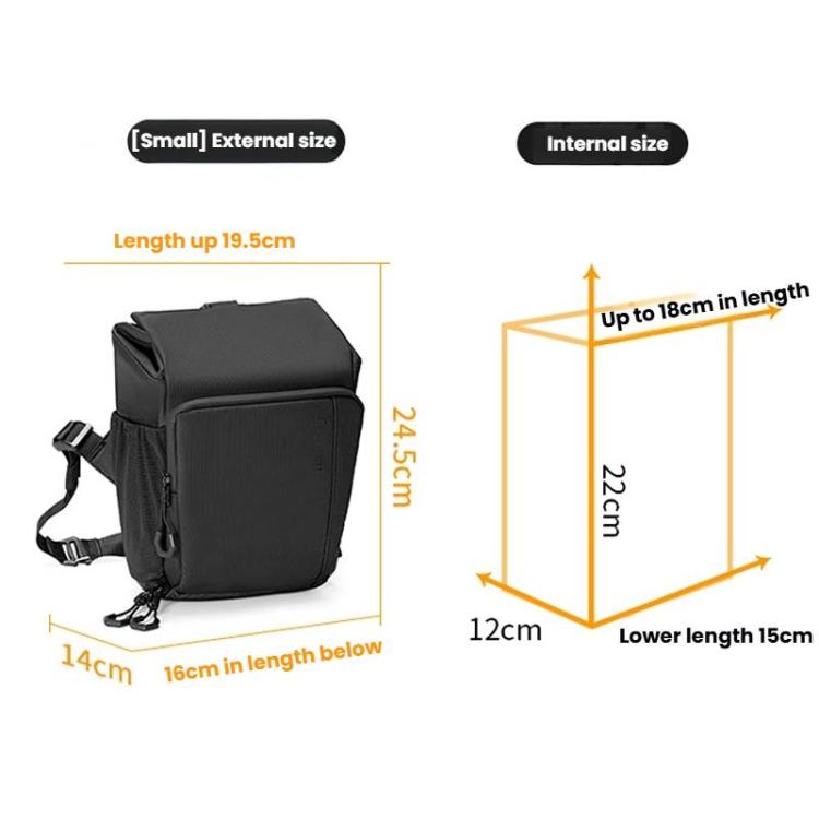 Cwatcun D198 Small Expandable Single Shoulder Camera Bag Waterproof Multi-Function Camera Bag - Black