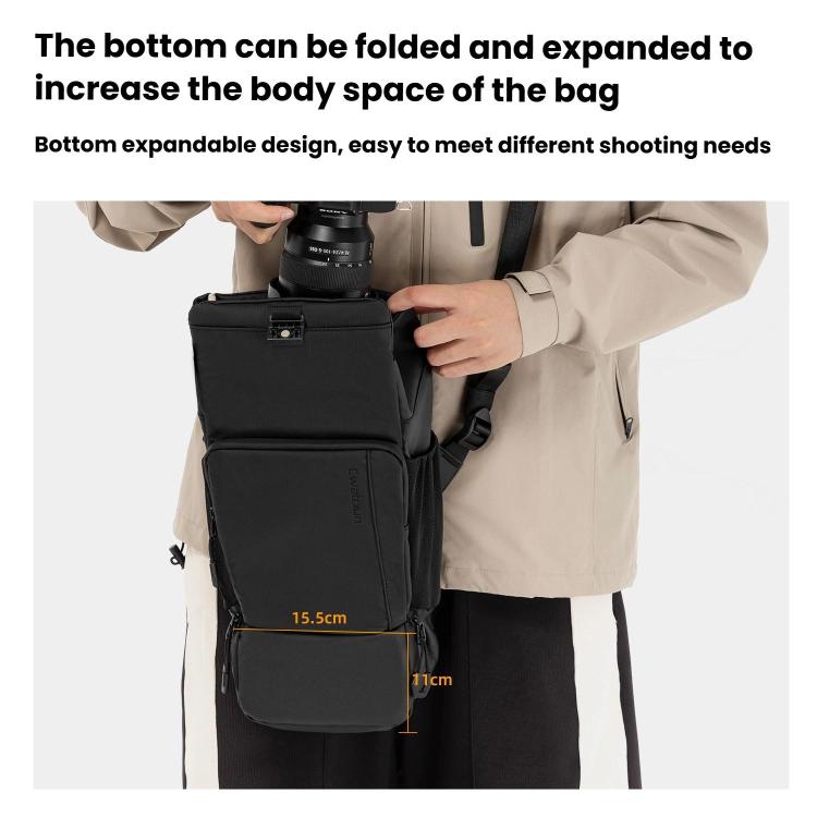 Cwatcun D198 Small Expandable Single Shoulder Camera Bag Waterproof Multi-Function Camera Bag - Black