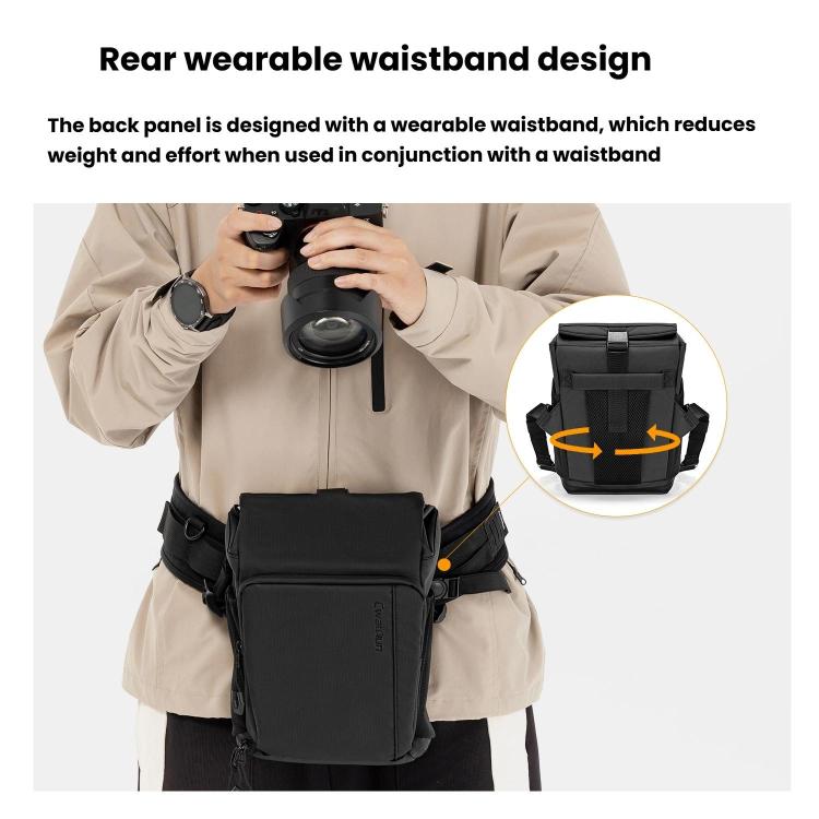 Cwatcun D198 Small Expandable Single Shoulder Camera Bag Waterproof Multi-Function Camera Bag - Black