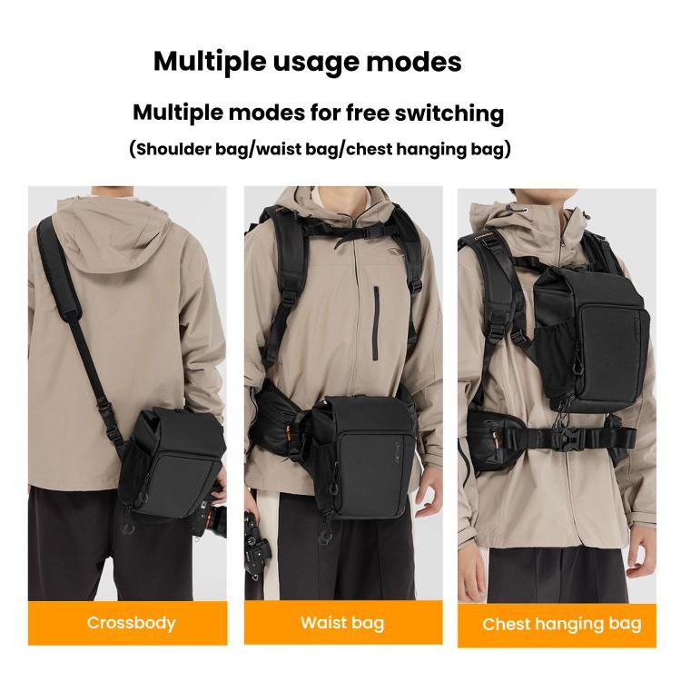Cwatcun D198 Small Expandable Single Shoulder Camera Bag Waterproof Multi-Function Camera Bag - Black