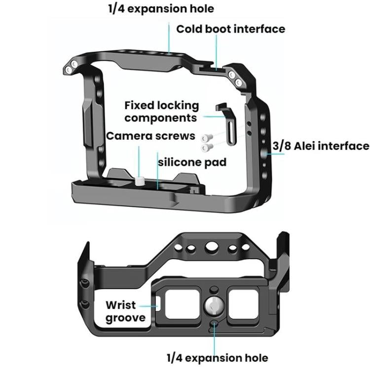 For Sony ZV-E10 II 2nd Generation Camera Cage DSLR Photography Live Streaming Protective Frame Stabilizer Kit - Black