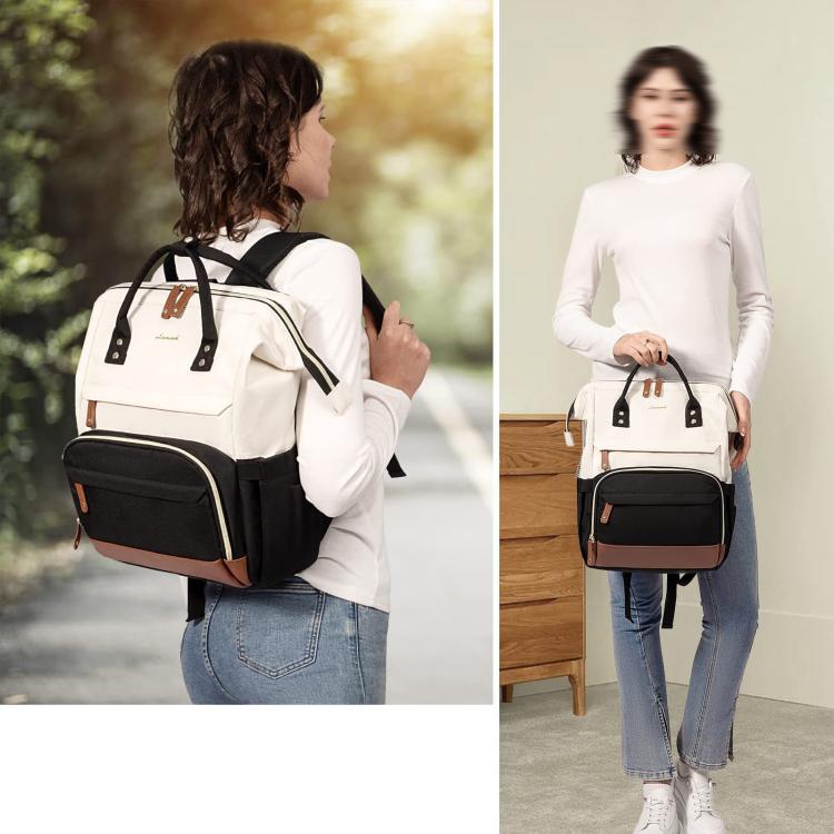 Women Business Laptop Backpack with USB Charging Port & Luggage Strap - Fits 15.6 Inch Laptop for Work, College, Office, and Commuting - Black White