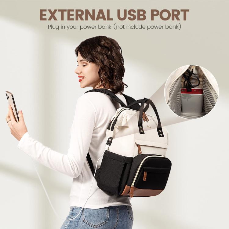 Women Business Laptop Backpack with USB Charging Port & Luggage Strap - Fits 15.6 Inch Laptop for Work, College, Office, and Commuting - Black White