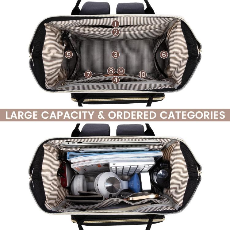 Women Business Laptop Backpack with USB Charging Port & Luggage Strap - Fits 15.6 Inch Laptop for Work, College, Office, and Commuting - Black White
