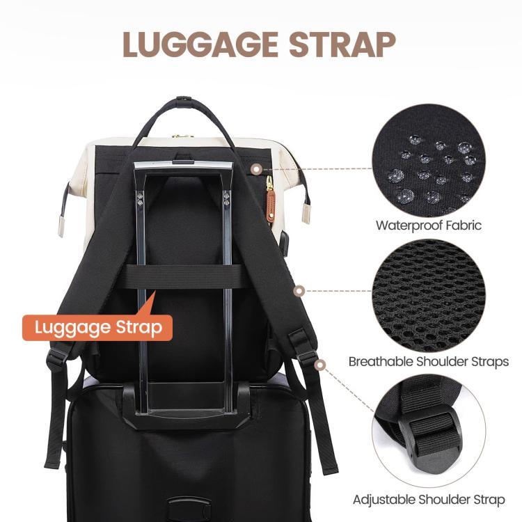 Women Business Laptop Backpack with USB Charging Port & Luggage Strap - Fits 15.6 Inch Laptop for Work, College, Office, and Commuting - Black White